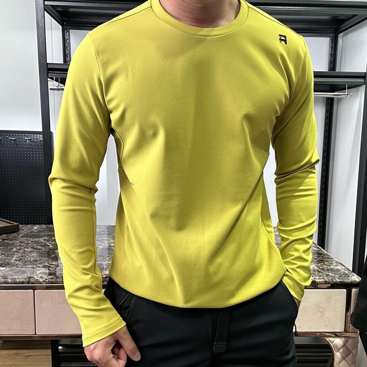 Men's Crew Neck Quick Dry Long Sleeve T-Shirt Breathable Moisture Wicking Athletic Running Workout Tee Lightweight Outdoor Sports Casual Base Layer Top