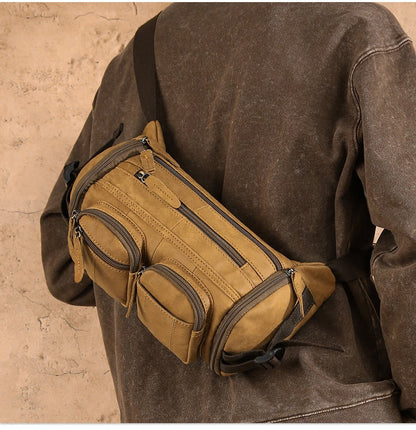 Hot-Selling New Style Frosted Leather Chest Bag, Multi-Functional Casual Crossbody Bag, Genuine Leather Bag, Large Capacity Waist Bag, Tool Bag