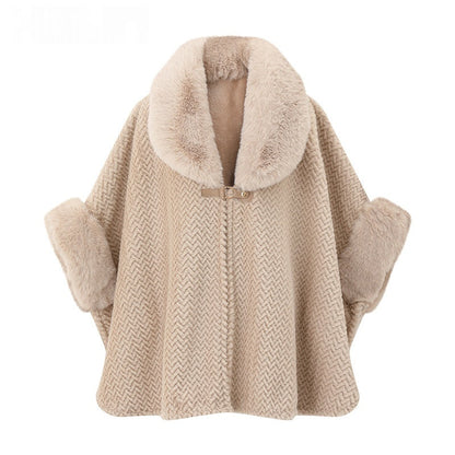 Solid-color Large Fur-collar Shawl