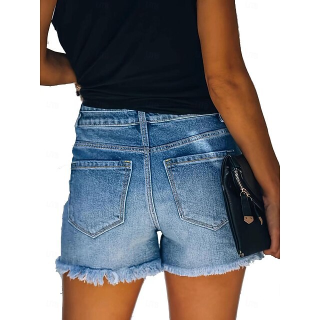Denim Shorts Versatile And Stylish With Raw-edged Hems