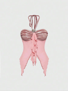 Sexy Asymmetrical Ribbon-strapped Camisole