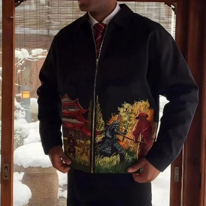 Heavy-duty Embroidered Lapel Zip-up Jacket