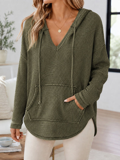 Pocket Knitted Sweater Loose-fitting Hooded Hoodie With Drawstrings