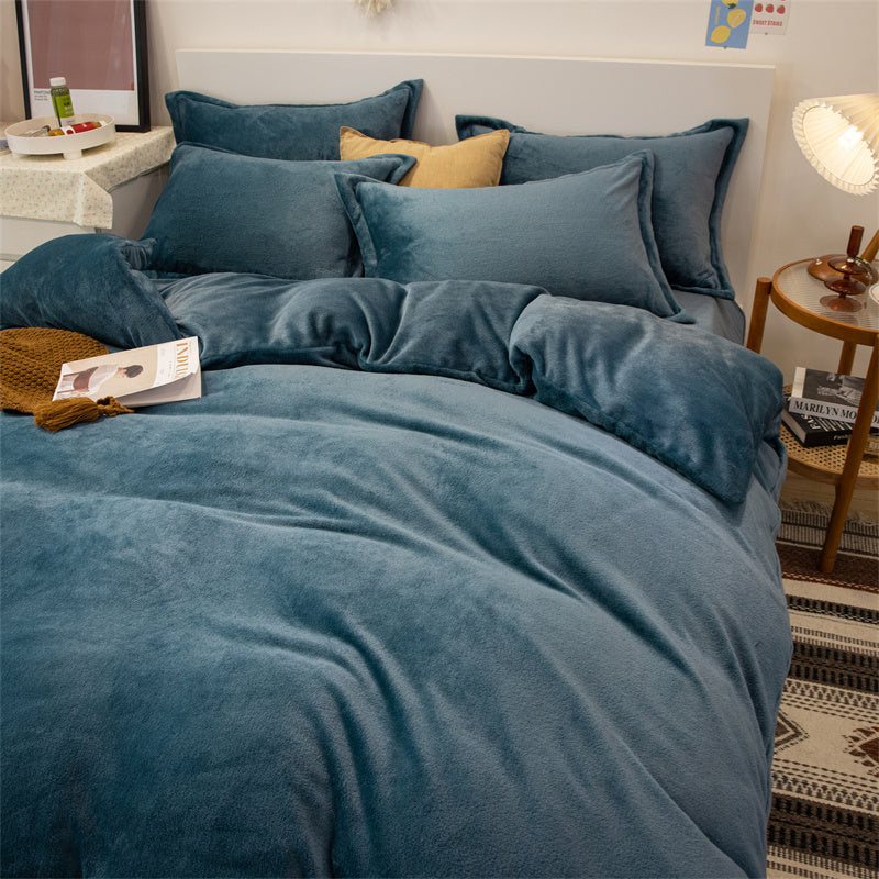 Four-piece Double-sided Fleece Duvet Cover Yellow