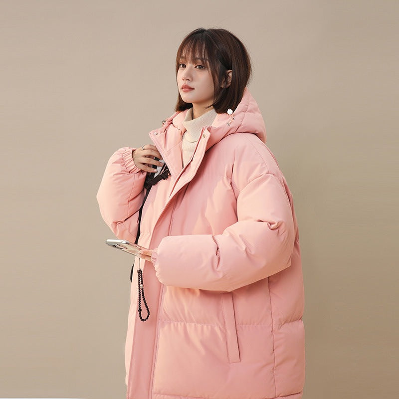 Womens Loose-fitting Solid-color Versatile Cotton Coat