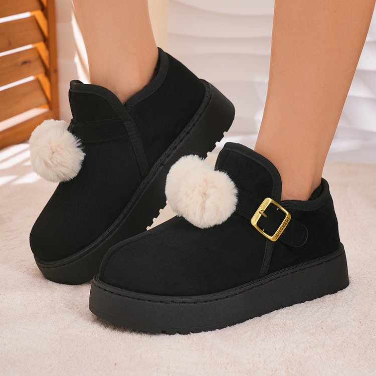 Women's Snow Boots, New 2026 Winter Fleece & Cotton Lined Slip-On Platform Buckle Strap Warm Cotton Boots
