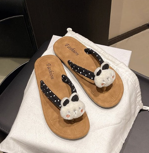 Women Cute Cartoon Sweet Heart Flat Thong Flip Flops Summer Outdoor Wear New Popular Anti Slip Soft Sole Slippers