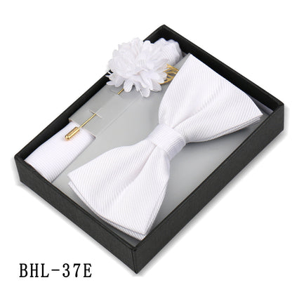 Mens Bow Tie, Pocket Square, And Brooch Gift Set