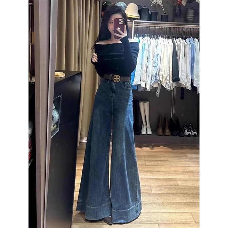 Stretchy Loose-fit Figure-flattering Draped Straight-leg High-waist Wide-leg Denim Jeans