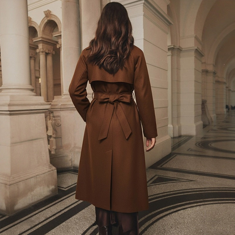 Russian Cross-Border European And American Style Long Coat 2026 Autumn And Winter New High-End Elegant Tie Woolen Coat For Women