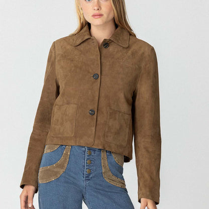 Lapel-collar Pocket Casual Versatile Short Jacket For Women