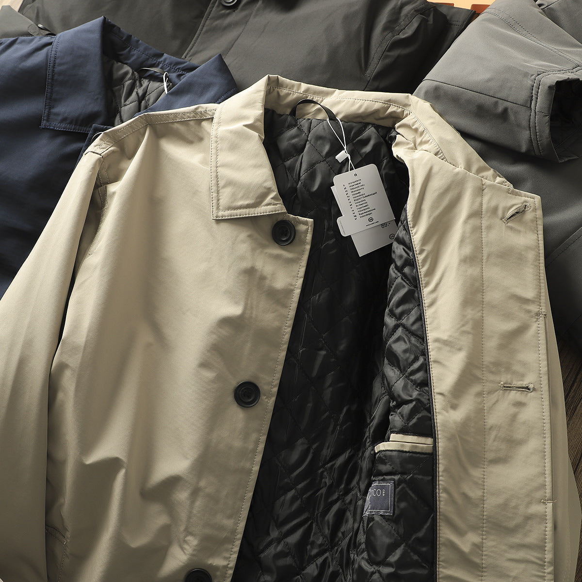 Men's Windproof Waterproof Thickened Thermal Quilted Mid-length Trench Coat