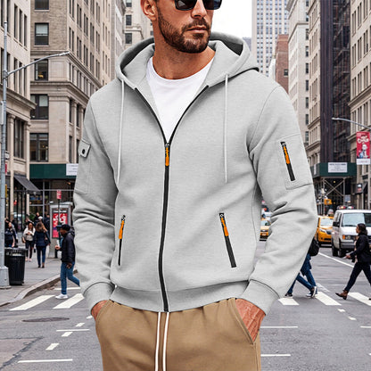 Cross-border Autumn & Winter Men's Loose Hoodie, Zip-Up Cardigan With Side Pockets, Oversized Casual Sports Sweatshirt Jacket For Foreign Trade