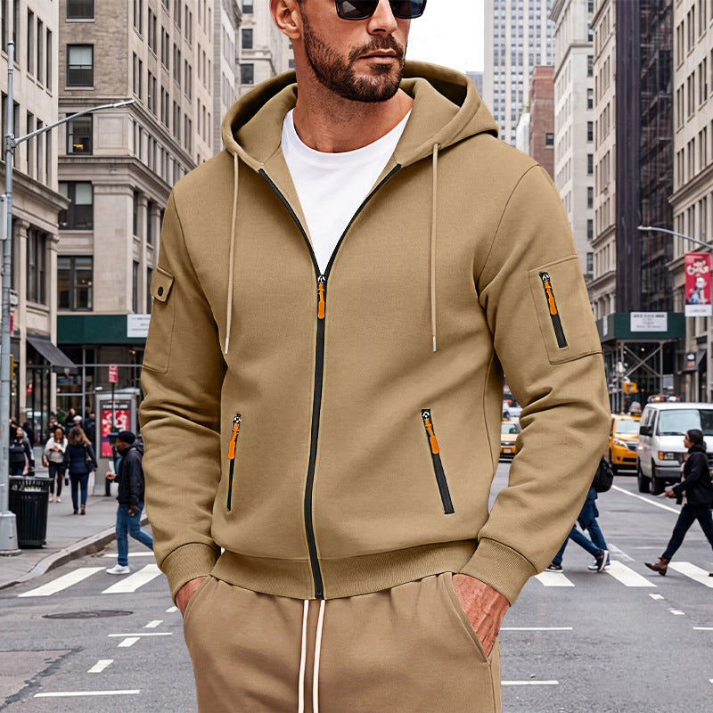 Cross-border Autumn & Winter Men's Loose Hoodie, Zip-Up Cardigan With Side Pockets, Oversized Casual Sports Sweatshirt Jacket For Foreign Trade