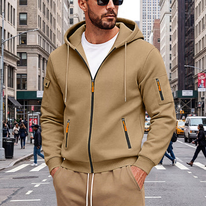 Cross-border Autumn & Winter Men's Loose Hoodie, Zip-Up Cardigan With Side Pockets, Oversized Casual Sports Sweatshirt Jacket For Foreign Trade