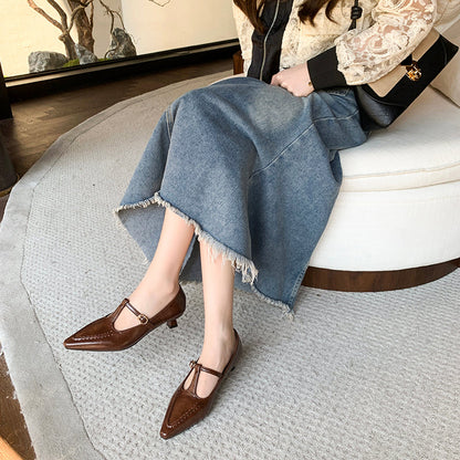 Women Vintage French Crinkled Leather Kitten Heel Pumps,  Daily Commuting Dress Shoes
