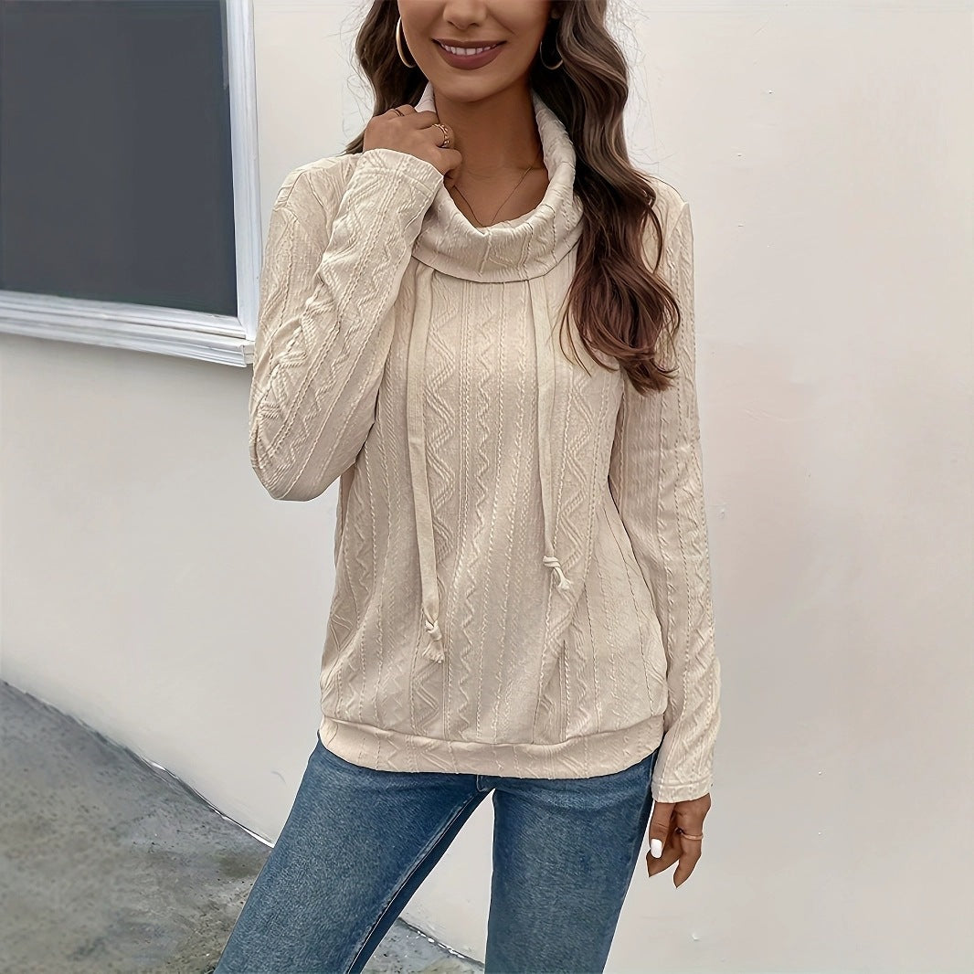 Casual Fashion Women's Long-sleeve Hoodie For Autumn And Winter, Solid Color Drawstring Pullover Long-sleeve Top