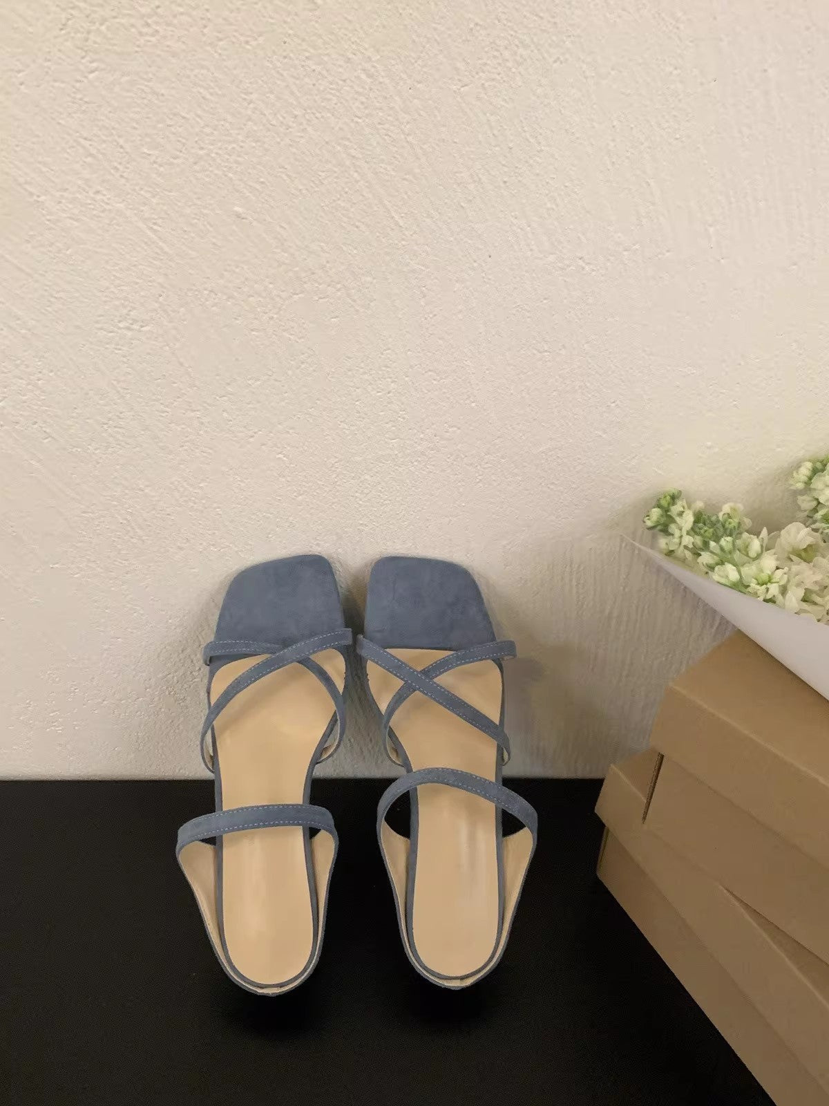 Block Heel Square Toe Women Sandals Summer Outdoor Suede Fairy 3cm Cross Strap Gorgeous Slide Sandals Open Toe French Style