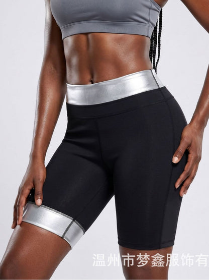 Cross-Border Exclusive Supply Of Silver Film Sauna Sweat-Enhancing High-Waisted Tummy Control Sweat-Inducing Fitness Sports Tight Shorts