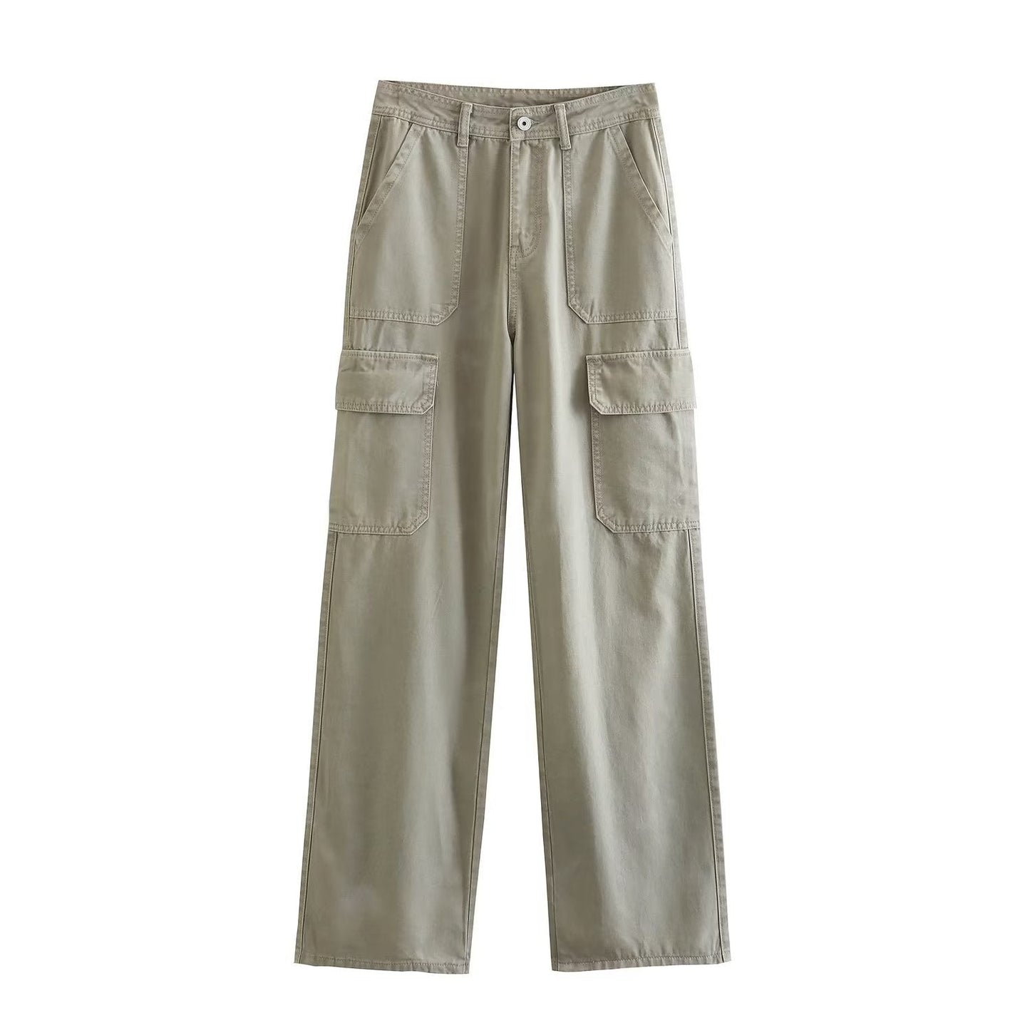 Women's Straight Solid Color Pocket Loose Casual Pants