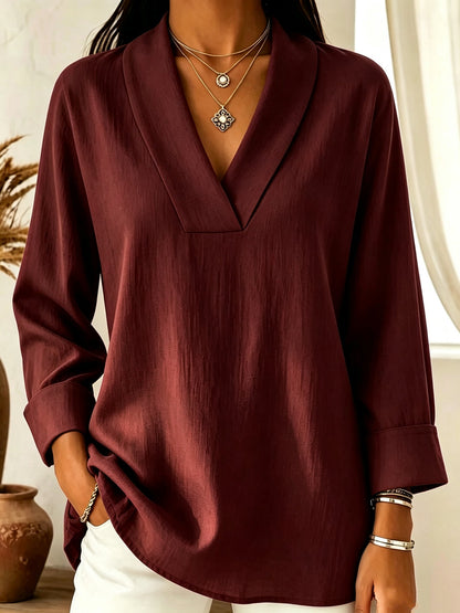 Womens Relaxed-fit Three-quarter-sleeve V-neck Blouse