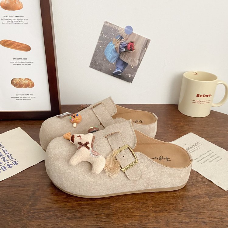 Thick Soled Cute Cartoon Boken Slippers Are Versatile For Women, With A Foot Kick And A Toe Cap. They Are Half Slippers