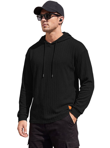 Textured Cable Knit Hooded Polo Shirt For Men, Spring & Autumn Cross-border Independent Station Item, Loose Quick-Dry Casual Knit Sweatshirt For Foreign Trade