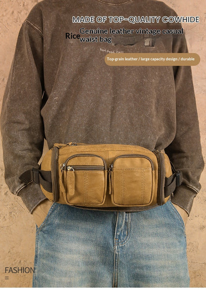 Hot-Selling New Style Frosted Leather Chest Bag, Multi-Functional Casual Crossbody Bag, Genuine Leather Bag, Large Capacity Waist Bag, Tool Bag