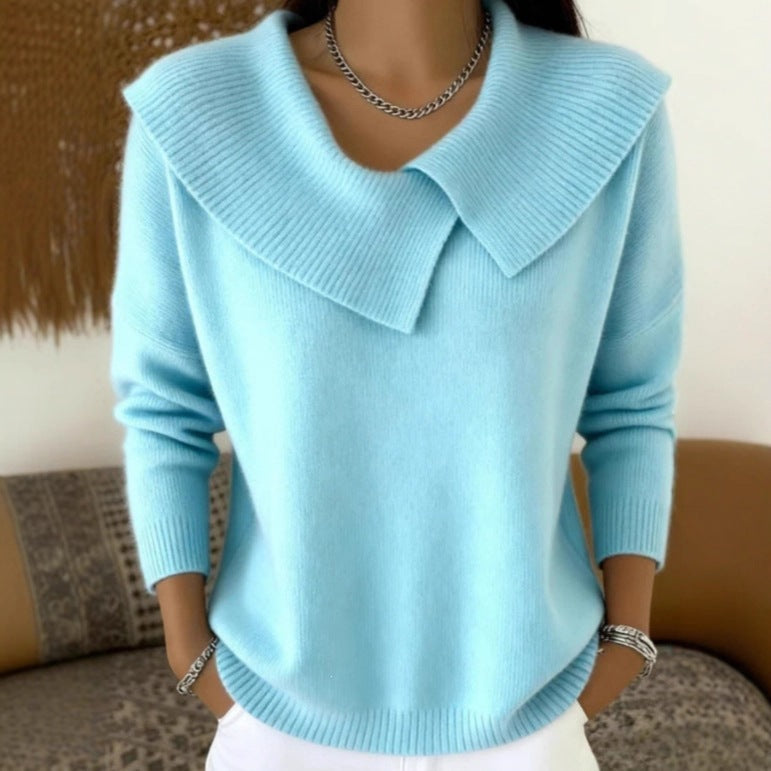 Women's Autumn  Winter New Arrival  Chic Oversized Sweater, Korean Retro Collared Knit Top, Slimming & Versatile