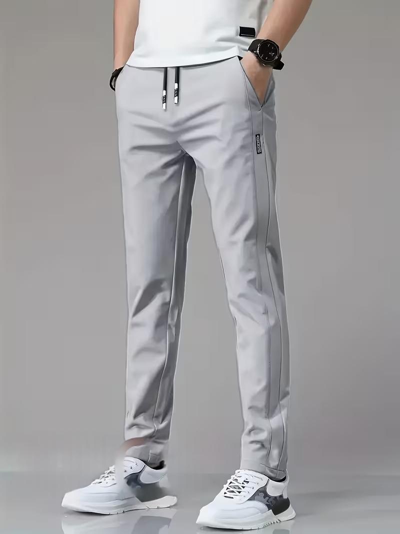 Mens Casual Straight-leg Long Pants With Quick-drying Elastic Waistband