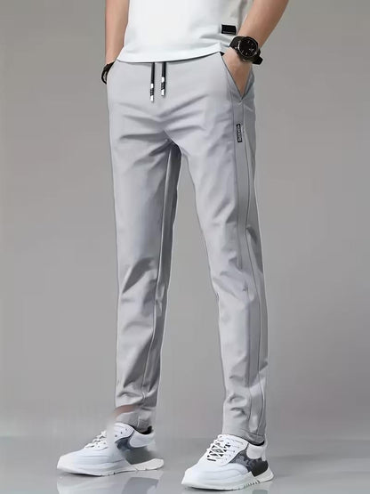Mens Casual Straight-leg Long Pants With Quick-drying Elastic Waistband