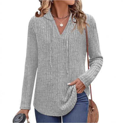Long-sleeved Ribbed Brushed T-shirt Loose Fit