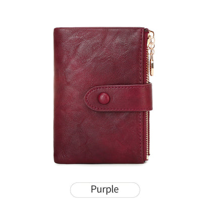 New Womens Retro Short Trifold Wallet With Dual Zippers And Multiple Card Slots