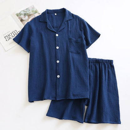 MUJI-style Japanese-heritage Crepe Short-sleeve Pajama Set With Shorts