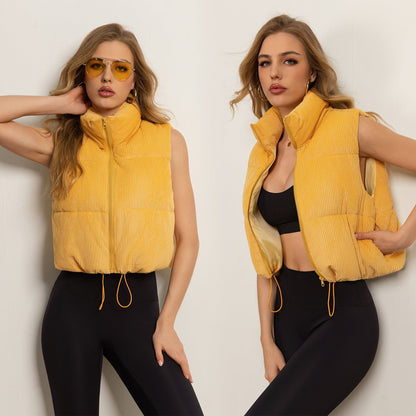 Cropped Stand-collar Sleeveless Jacketvest