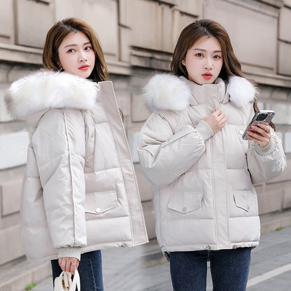 Women's Cotton-padded Coat With A Thickened Large Fur Collar