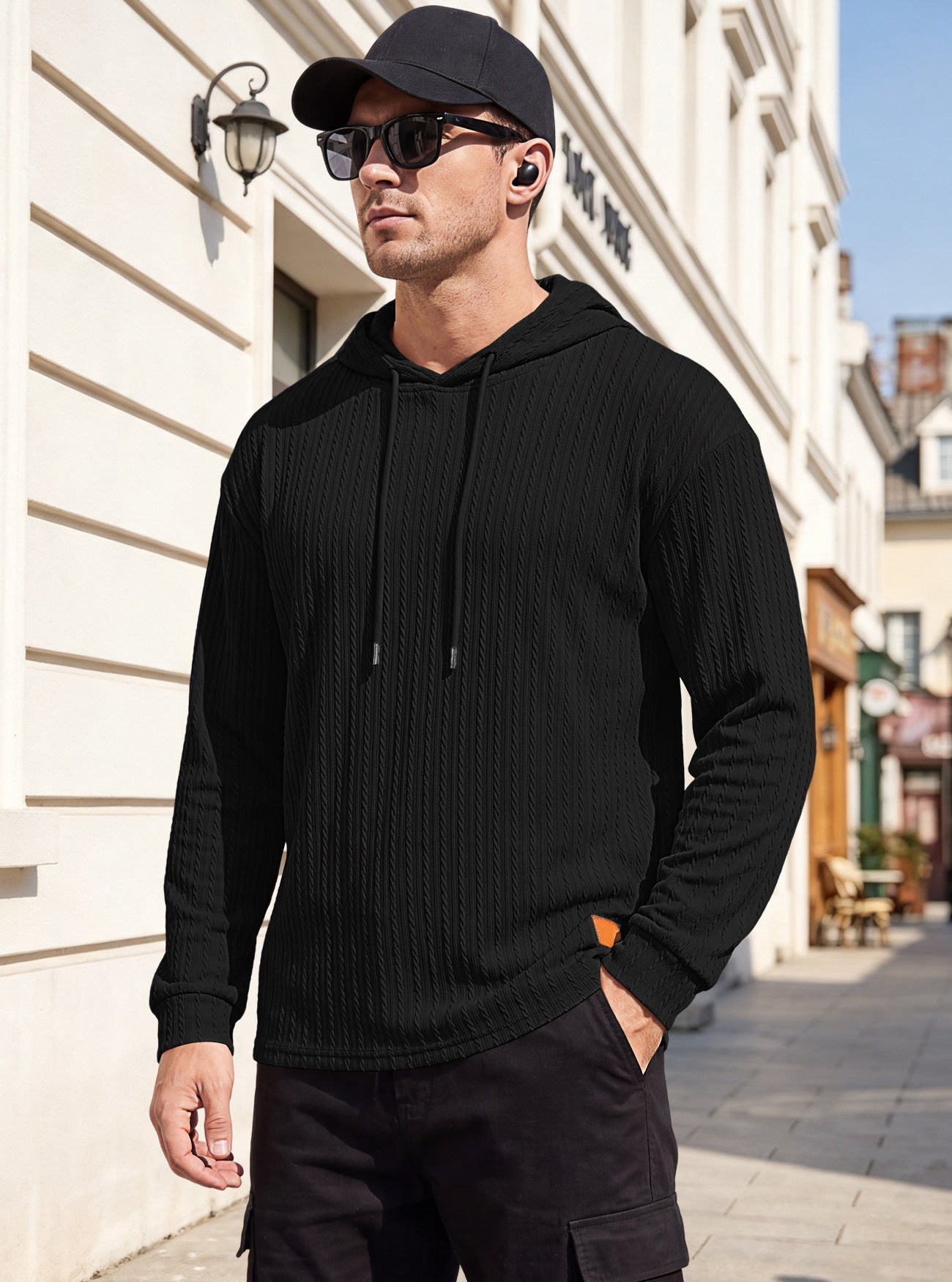 Mens Jacquard Half-zip Hoodie Pullover Knitwear