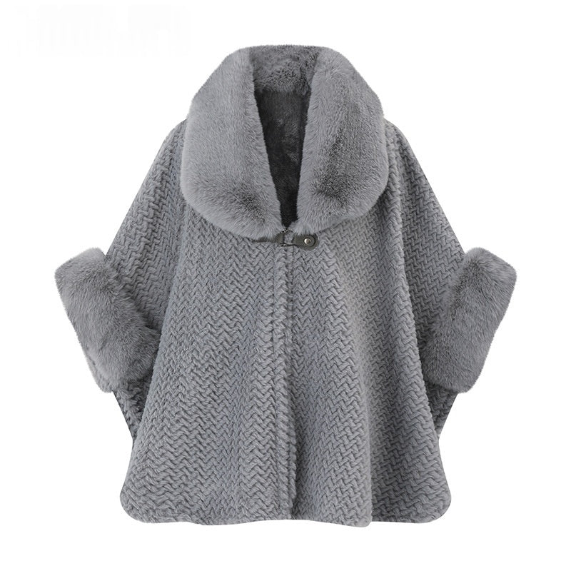 Solid-color Large Fur-collar Shawl