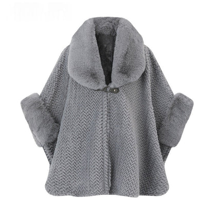 Solid-color Large Fur-collar Shawl