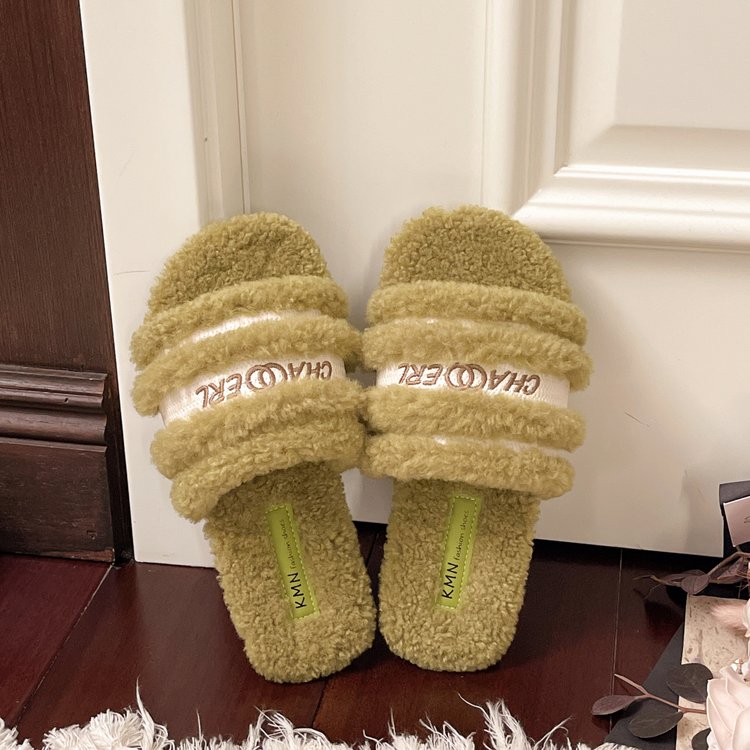 Women's Furry Slippers For Outdoor Wear, 2026 New Autumn Winter Trendy Single Band Fluffy Cotton Slippers