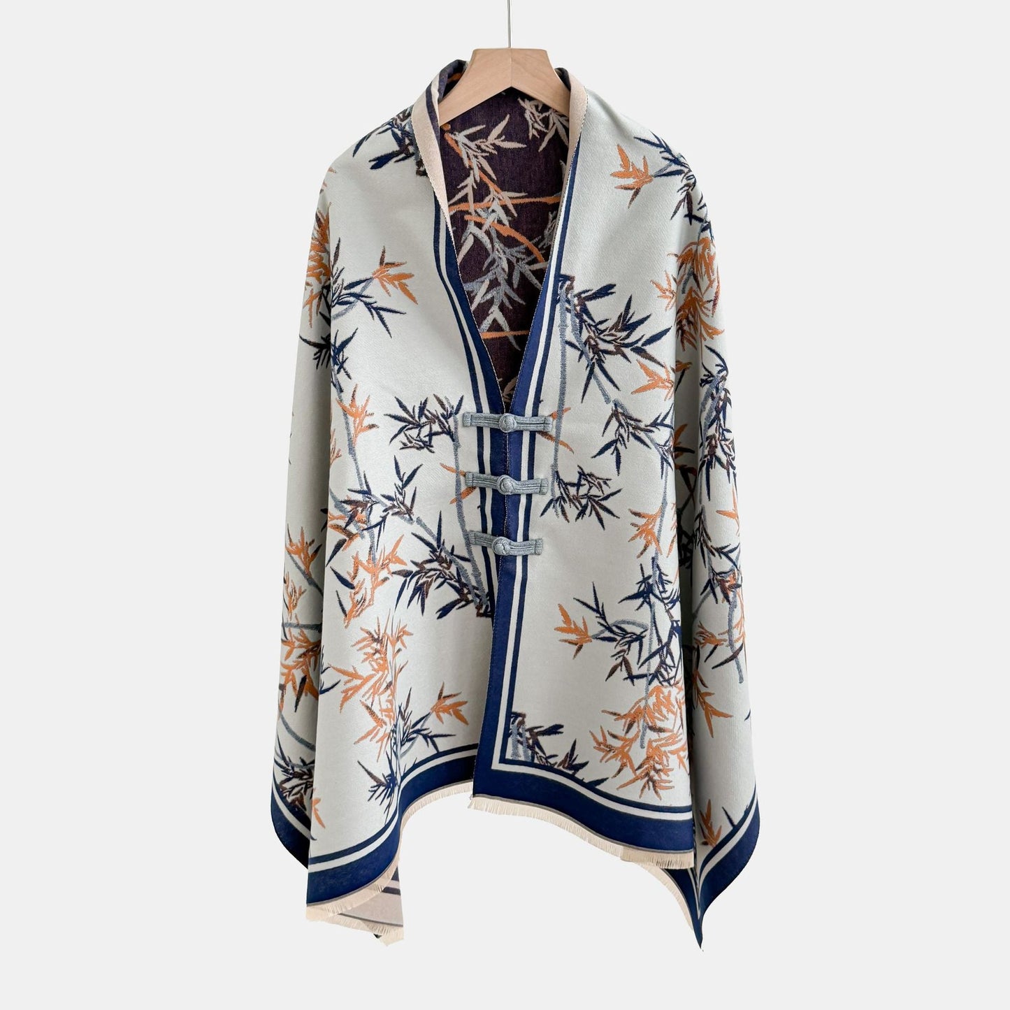 Vintage Knot-button Outerwear Jacquard Shawl
