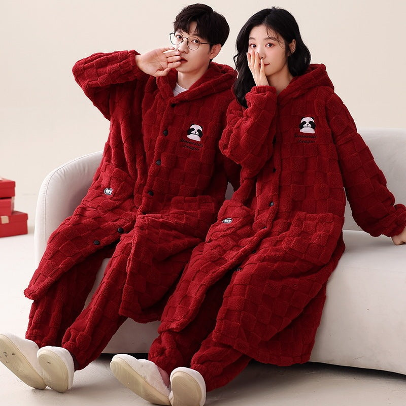Women's Flannel Bathrobe Plus Size Coral Fleece