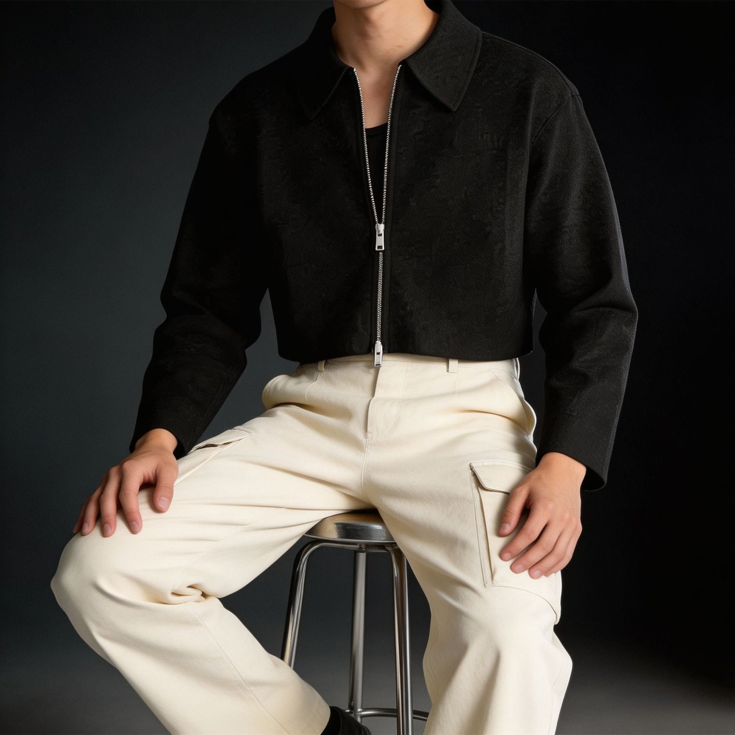 Mens Lapel Jacket With A Two-way Zipper Outerwear