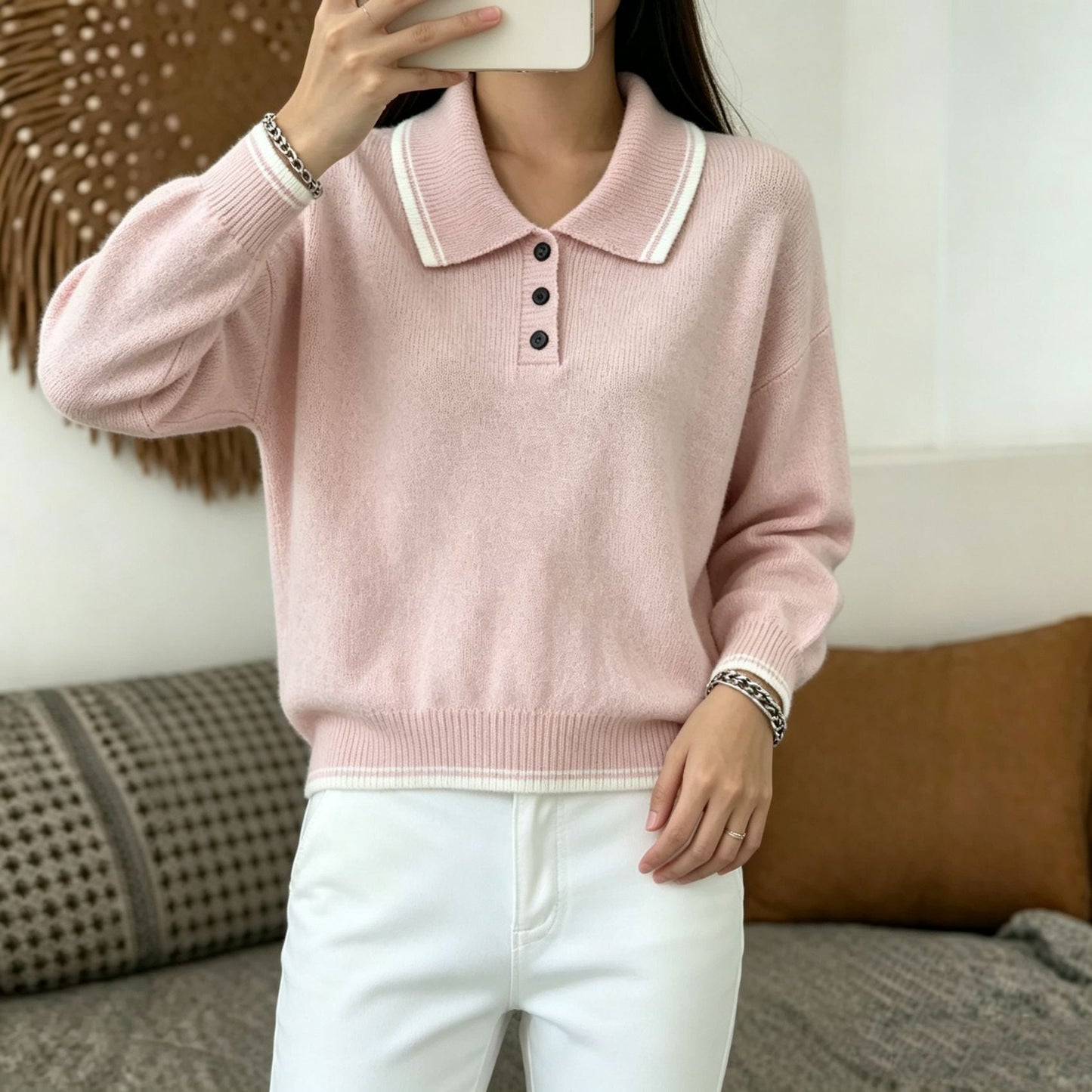 Womens Casual Loose-fitting Versatile Long-sleeve Sweater