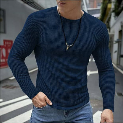 Mens Casual Long-sleeve Crew-neck Top For A Refined Look