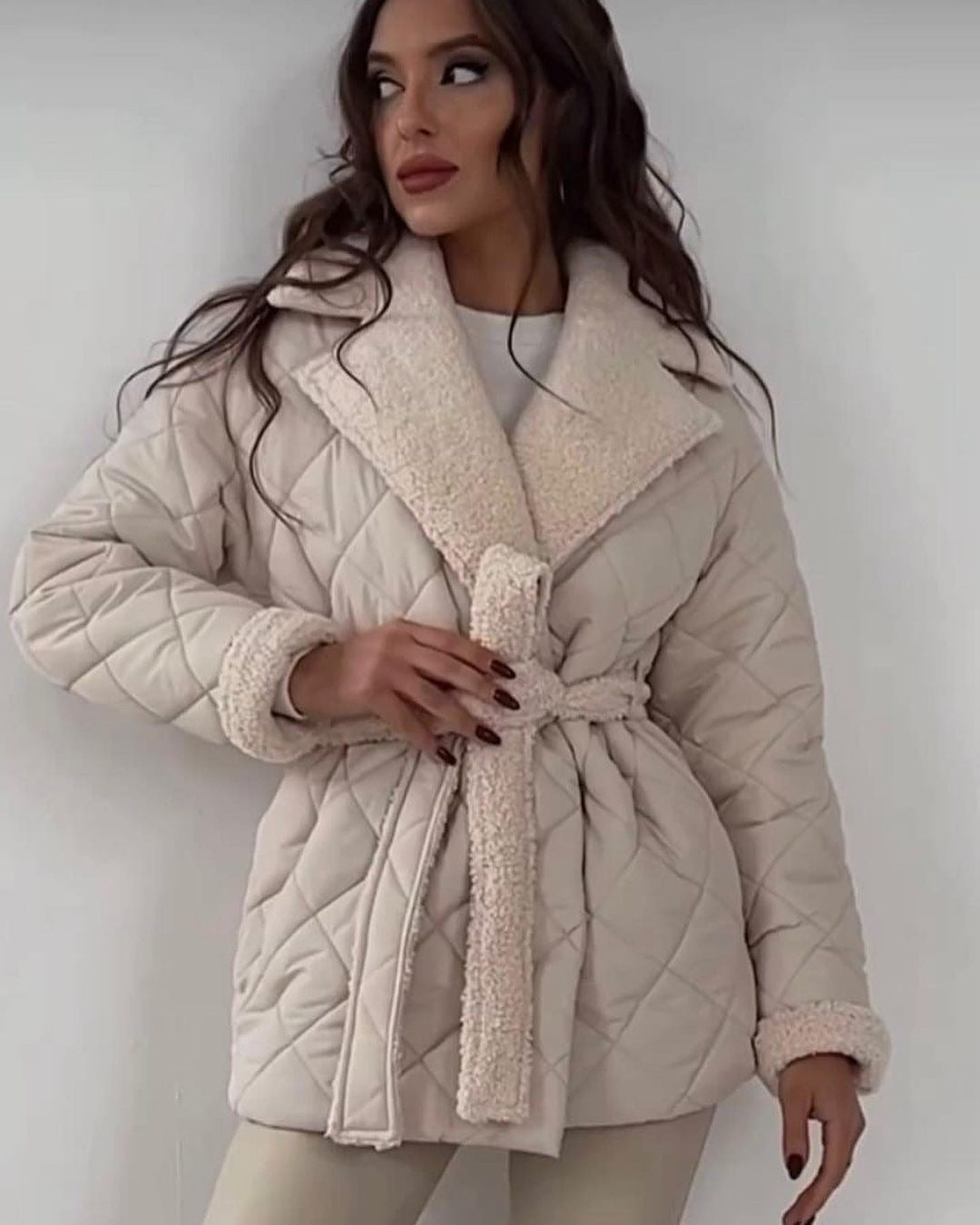 Womens Fashionable Versatile Turn-down-collar Cropped Cotton Jacket