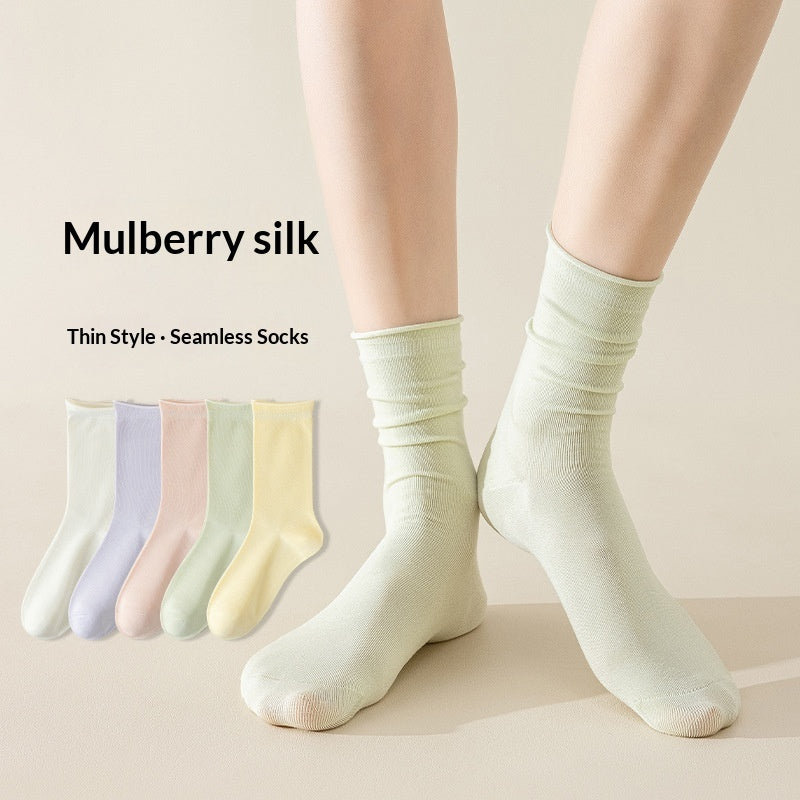 Springsummer Mid-calf Socks For Women Made Of Silk