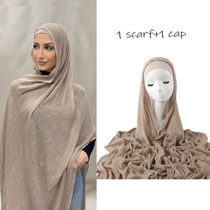 New Womens Solid-color Pleated Faux Hijab