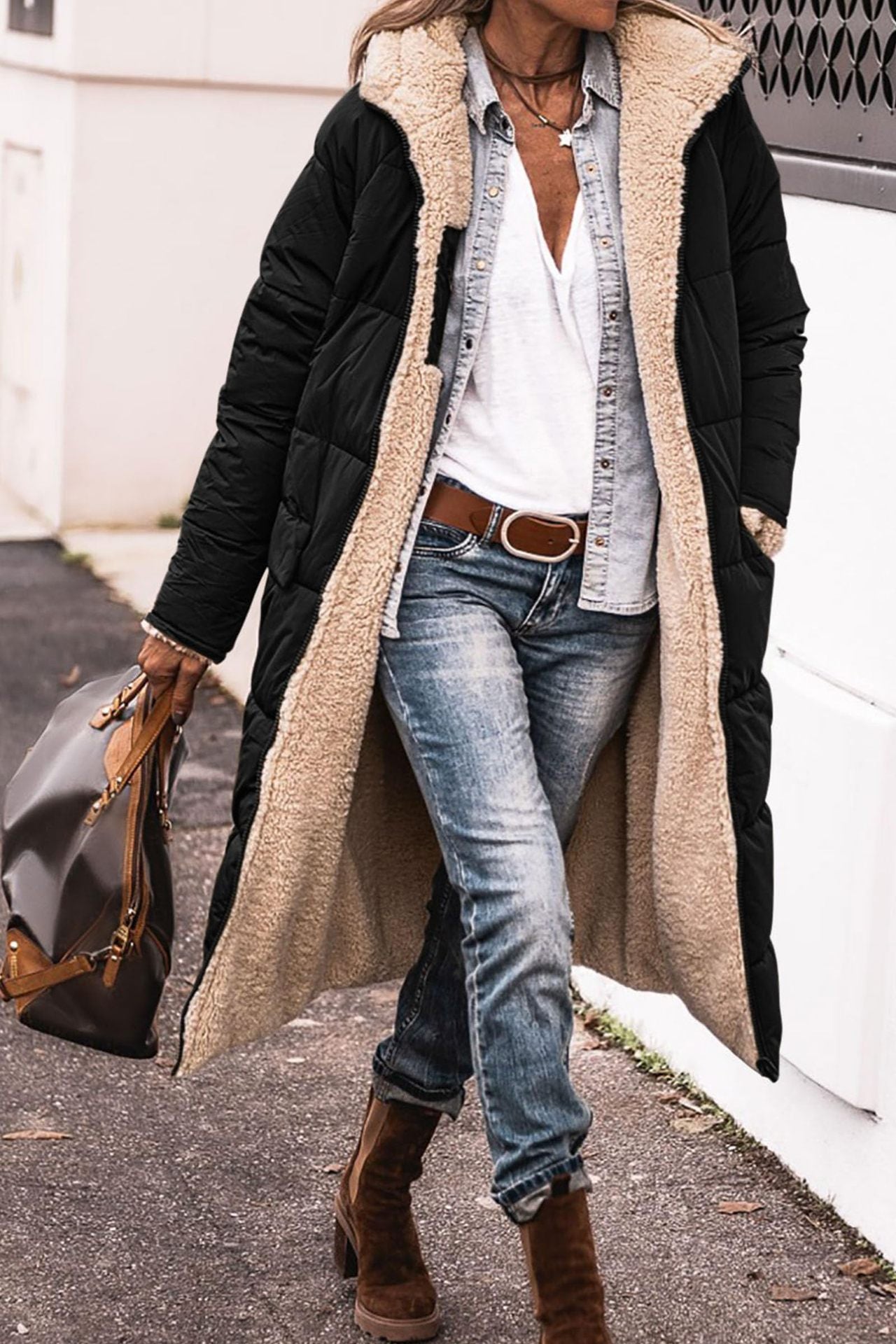 Long-sleeve Thermal Cardigan Hooded Cotton-padded Coat Mid-length