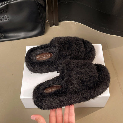 Platform Fall Winter Cotton Slippers 2026 New Fuzzy Slippers Women Outdoor Vintage Fashion Furry